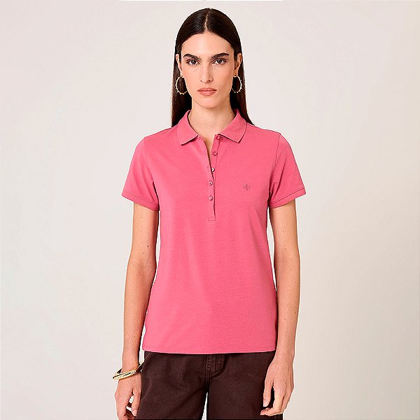 Camisa Polo Dudalina Dec V Pima Touch Ou26 Rosa Feminino