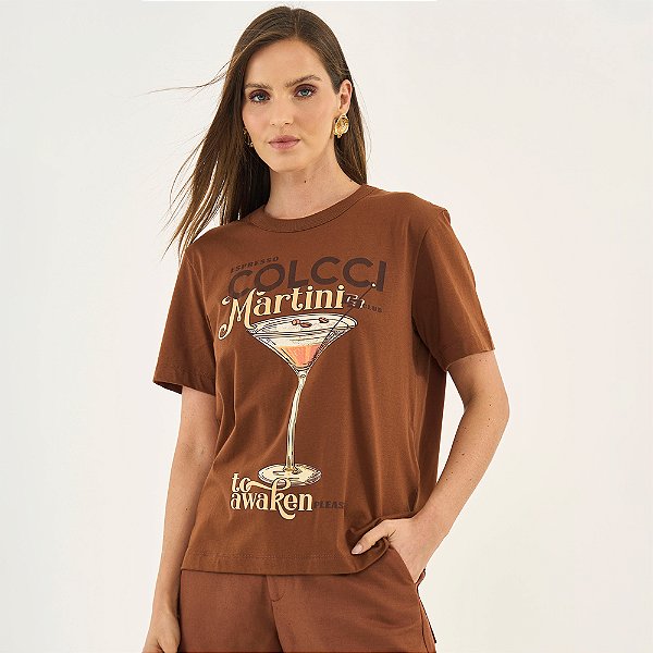 Camiseta Colcci Drink Ou26 Marrom Feminino