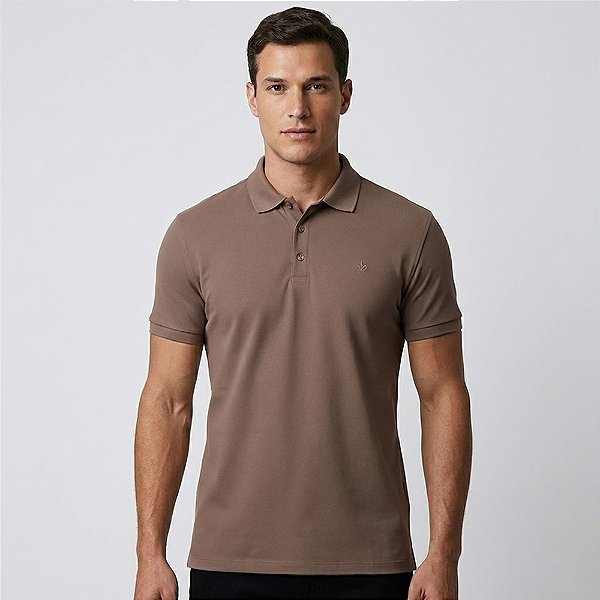 Camisa Polo Dudalina Essential Basic Ou26 Marrom Masculino