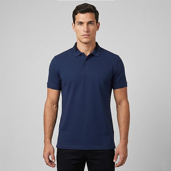 Camisa Polo Dudalina Jacquard Gola In26 Azul Masculino