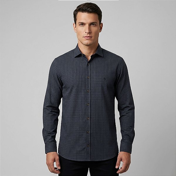 Camisa Dudalina Comfort Xadrez Ou26 Marinho Masculino