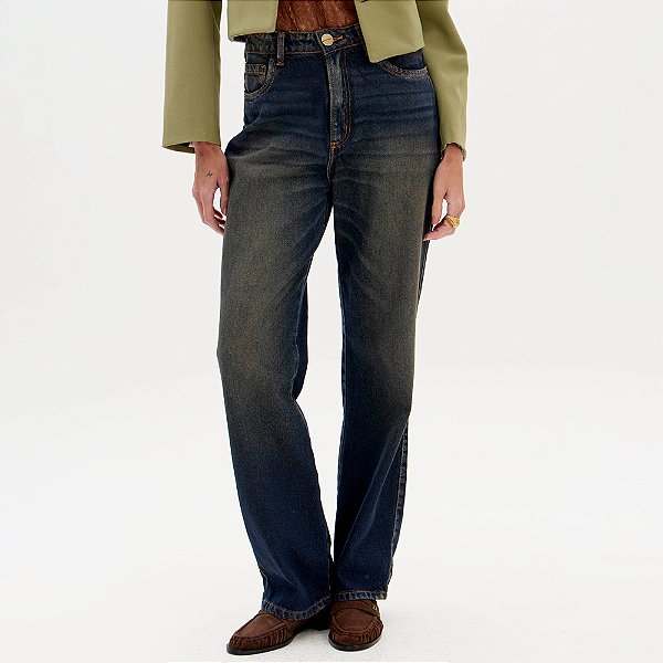 Calça Jeans Lança Perfume Reta Super High Ou26 Azul Feminino