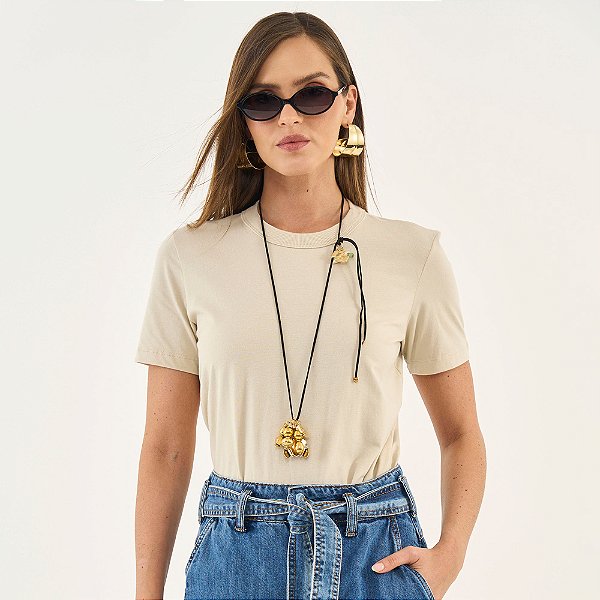 Camiseta Colcci Classic Ou26 Bege Feminino