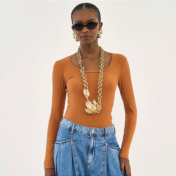 Blusa Canelada Colcci Slim Ou26 Bege Feminino