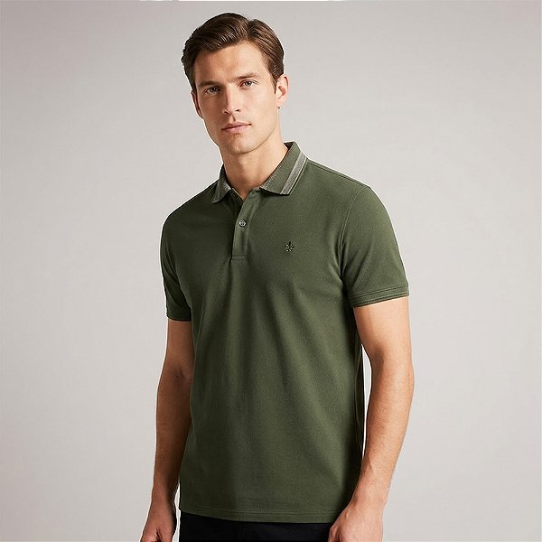 Camisa Polo Dudalina Gola Jacquard Rlv Ou26 Verde Masculino