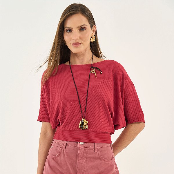 Blusa Canelada Colcci Cós Ou26 Vermelho Feminino