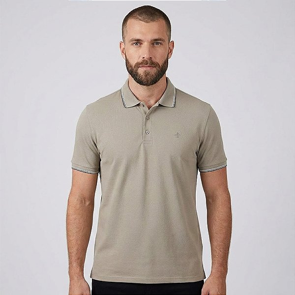 Camisa Polo Dudalina Frisos Degrade Ou26 Bege Masculino
