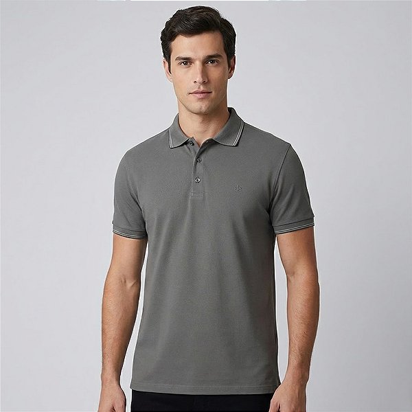 Camisa Polo Dudalina Frisos Degrade Ou26 Cinza Masculino