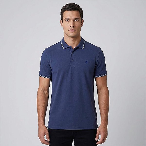 Camisa Polo Dudalina Frisos Degrade Ou26 Azul Masculino