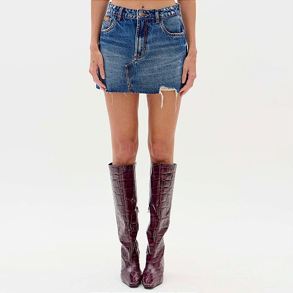 Saia Jeans Lança Perfume Comfort High Ou26 Azul Feminino