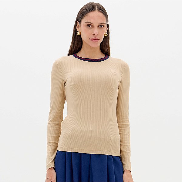 Blusa Lança Perfume Canelada Ou26 Bege Feminino