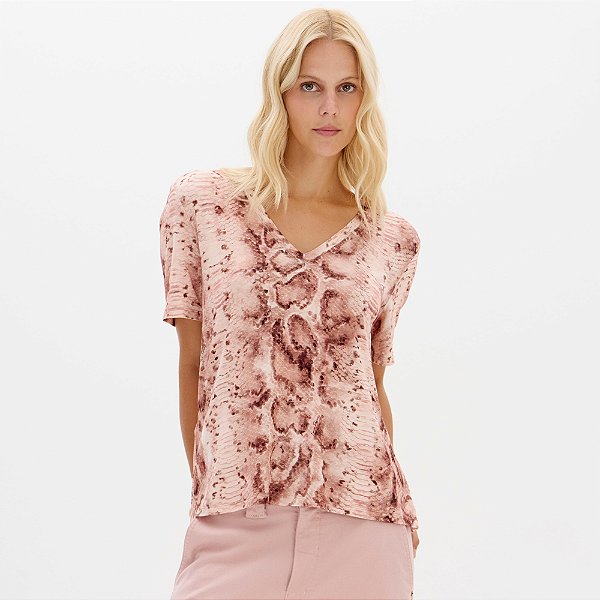 Blusa Lança Perfume Decote V Estampada Ou26 Rosa Feminino