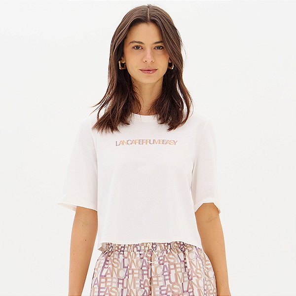 Camiseta Easy Lança Perfume Cropped Ou26 Off White Feminino