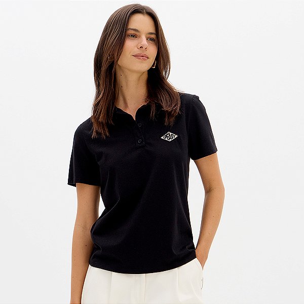 Camiseta Easy Lança Perfume Polo Bordado Ou26 Preto Feminino