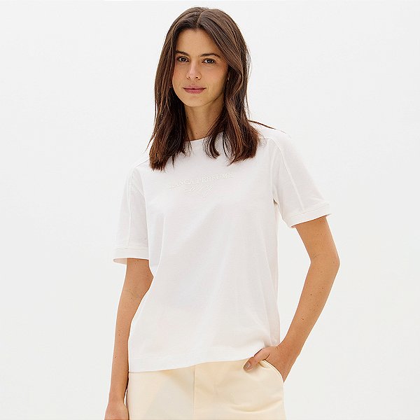 Camiseta Easy Lança Perfume Recortes Ou26 Off White Feminino