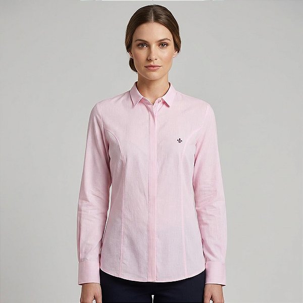 Camisa Dudalina Slim Lisa Listrada Ou26 Rosa Feminino