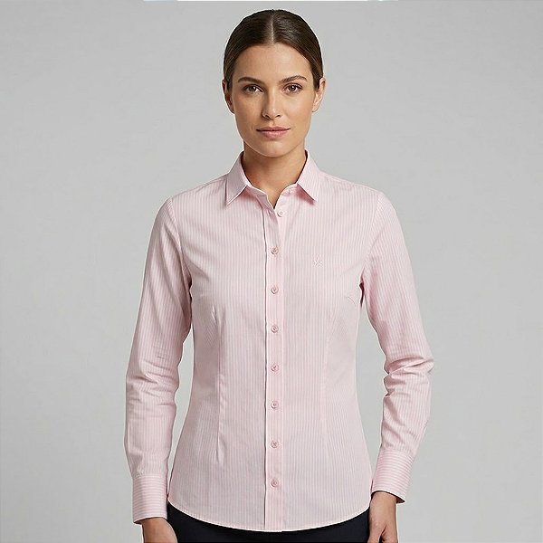 Camisa Dudalina Slim Ft Listrado Ou26 Rosa Feminino