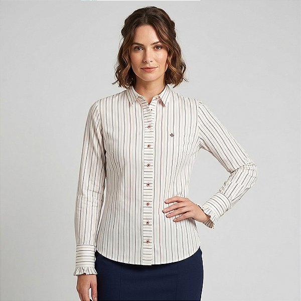 Camisa Dudalina Regular Ft Listrado Ou26 Branco Feminino