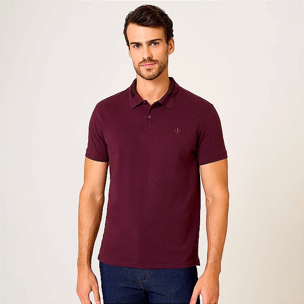 Camisa Polo Dudalina Jacquard Ou26 Bordô Masculino