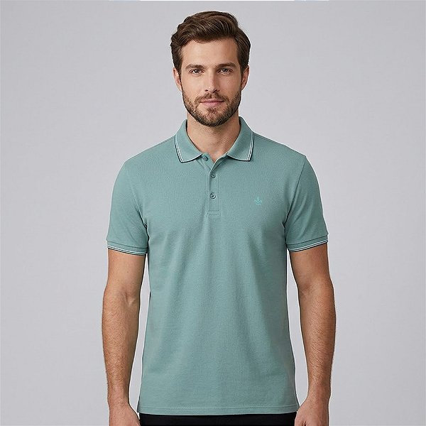 Camisa Polo Dudalina Frisos Degradê Ou26 Verde Masculino