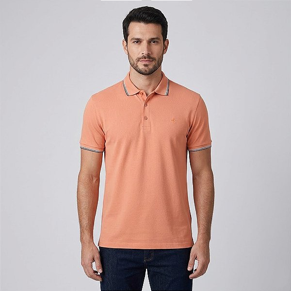 Camisa Polo Dudalina Frisos Degradê In26 Laranja Masculino