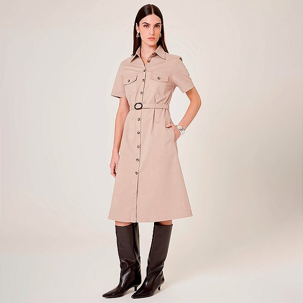 Vestido Chemise Dudalina Yva Sarja Soft Ou26 Bege Feminino