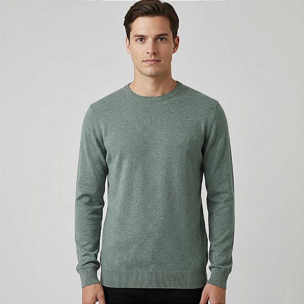 Suéter Tricot Dudalina Basic Melange Ou26 Verde Masculino