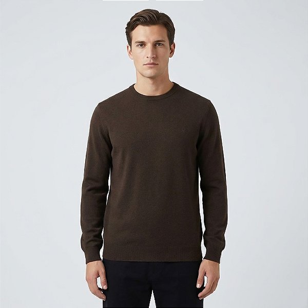 Suéter Tricot Dudalina Basic Melange Ou26 Marrom Masculino