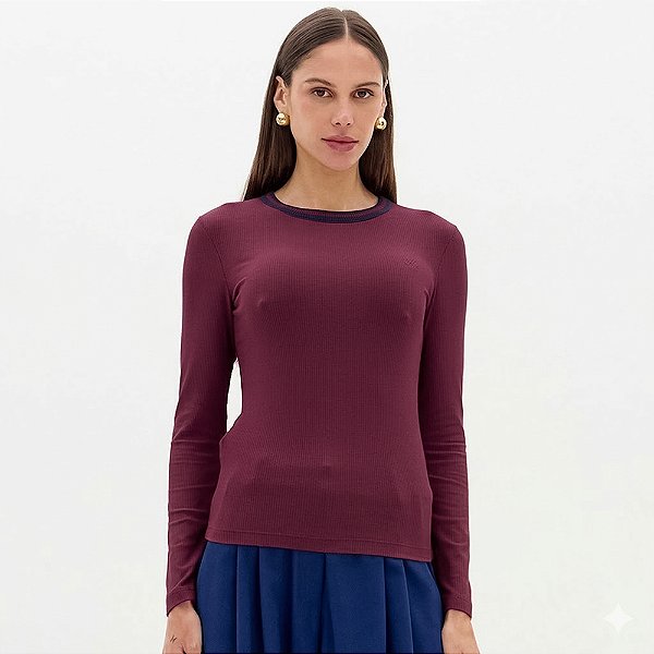 Blusa Lança Perfume Canelada Manga Longa Ou26 Bordô Feminino