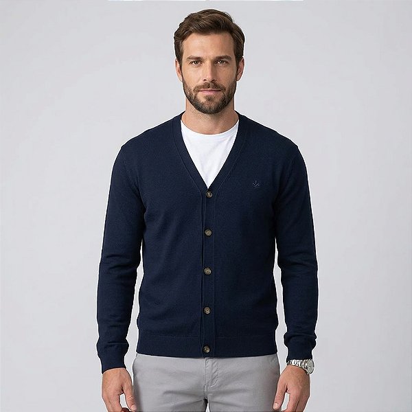 Cardigan Tricot Dudalina Cotton Ou26 Marinho Masculino