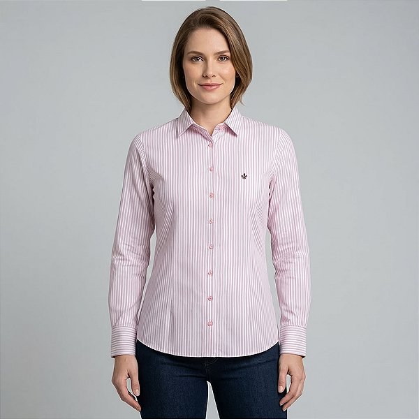 Camisa Dudalina Slim Listrado In26 Rosa Feminino