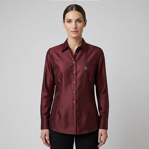 Camisa Dudalina Luxury Cetim Stretch In26 Bordô Feminino