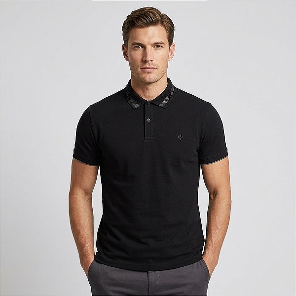 Camisa Polo Dudalina Jacquard Pontos In26 Preto Masculino