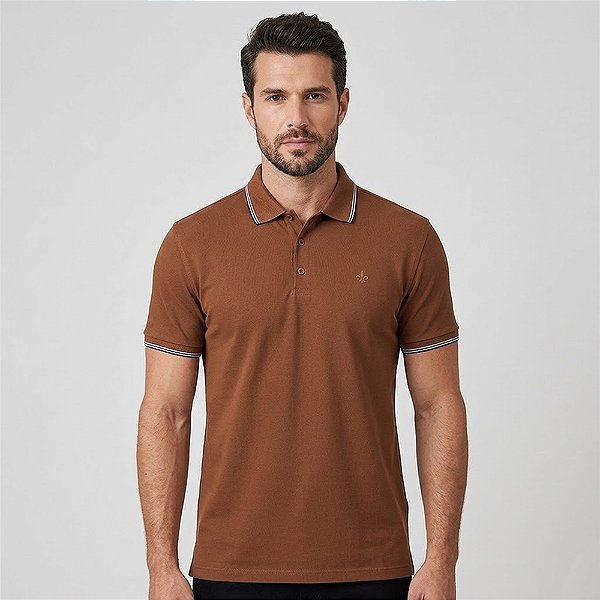 Camisa Polo Dudalina Frisos Degrade In26 Marrom Masculino