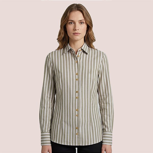 Camisa Dudalina Slim Listrado Melissa In26 Verde Feminino