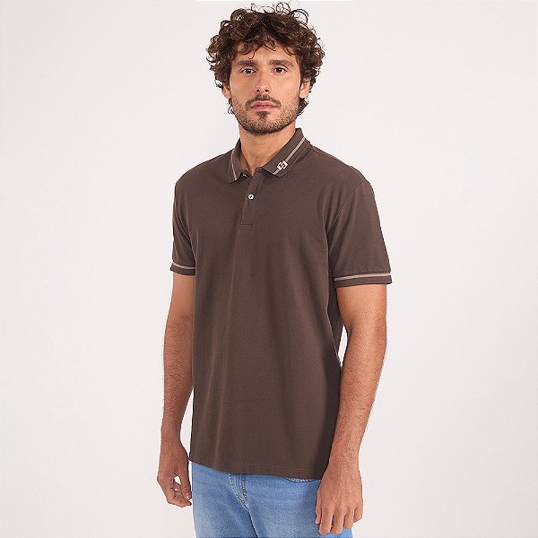 Camisa Polo Colcci Iconic Strip In26 Marrom Masculino