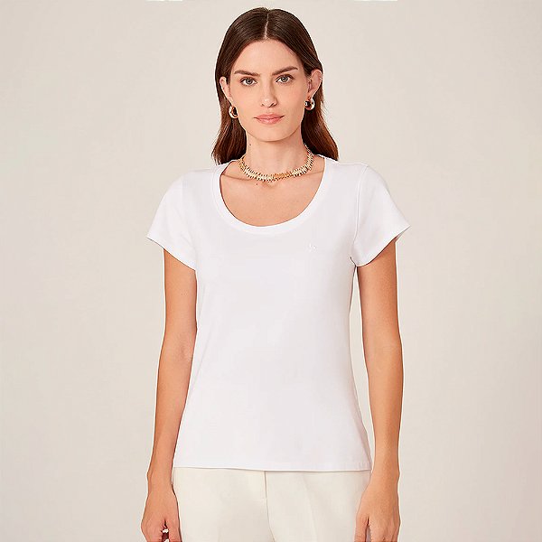 Blusa Dudalina Decote Canoa OU24 Branco Feminino