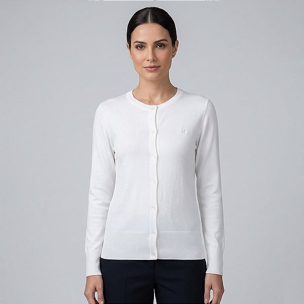 Cardigan Tricot Dudalina Basic In26 Off White Feminino