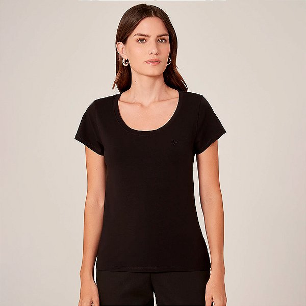 Blusa Dudalina Decote Canoa OU24 Preto Feminino