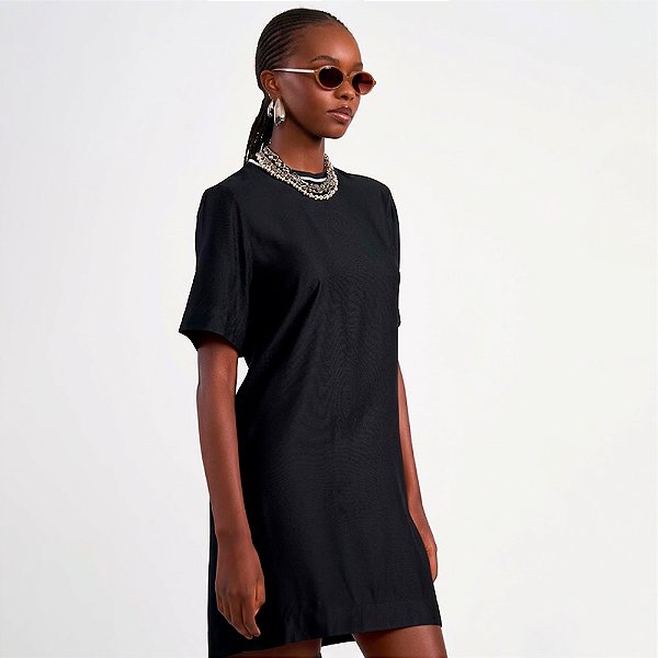 Vestido Curto Colcci Gola Listra In26 Preto Feminino