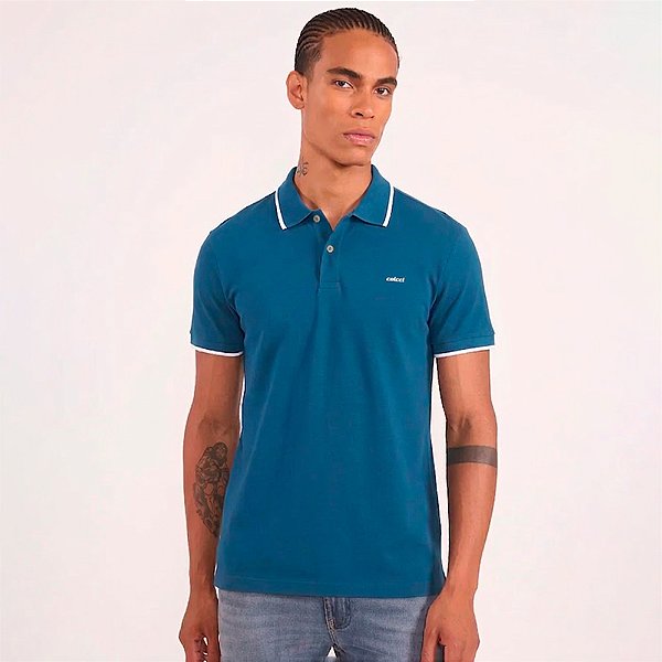 Camisa Polo Colcci Piquet 1 Listra In26 Azul Masculino
