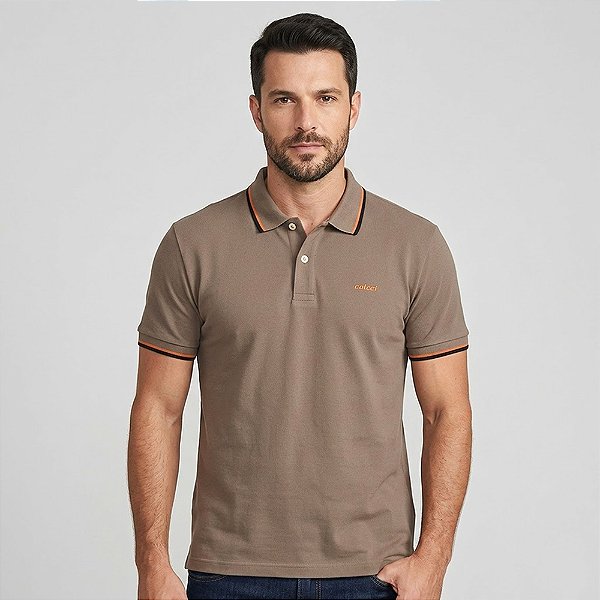 Camisa Polo Colcci 2 Lines Ou26 Marrom Masculino