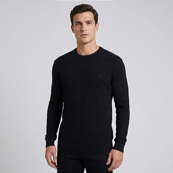Suéter Tricot Dudalina Text Chevron Ou26 Preto Masculino