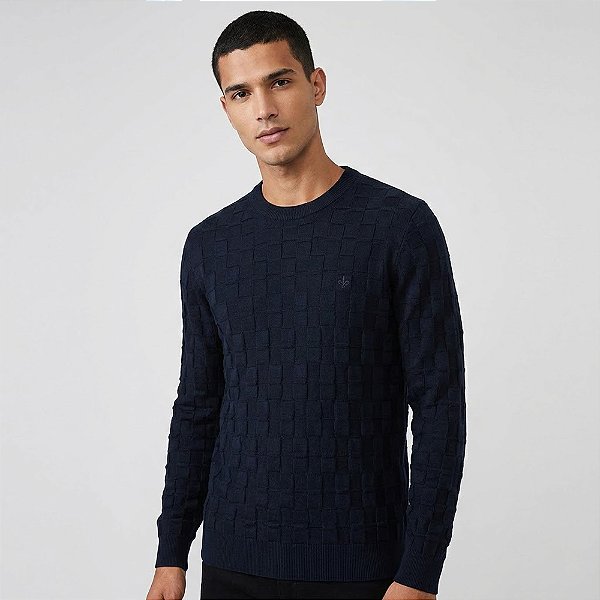Suéter Tricot Dudalina Text Geometric Ou26 Marinho Masculino