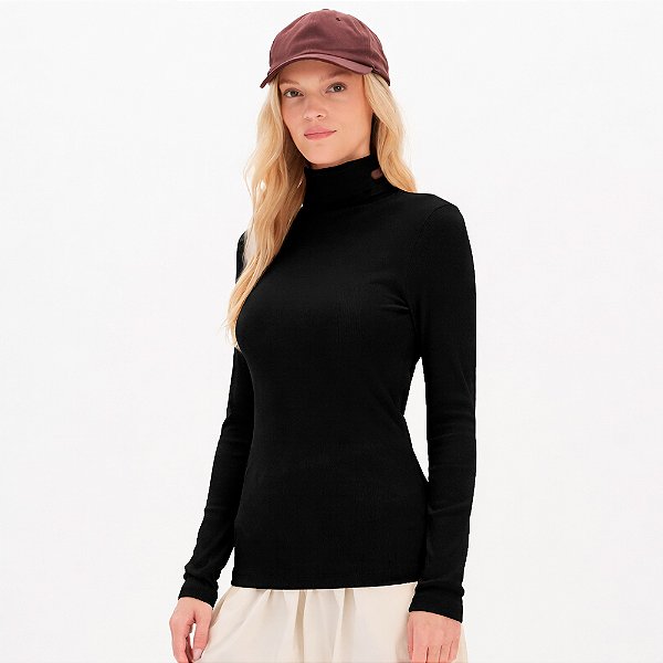 Blusa Easy Lança Perfume Canelada Gola In26 Preto Feminino