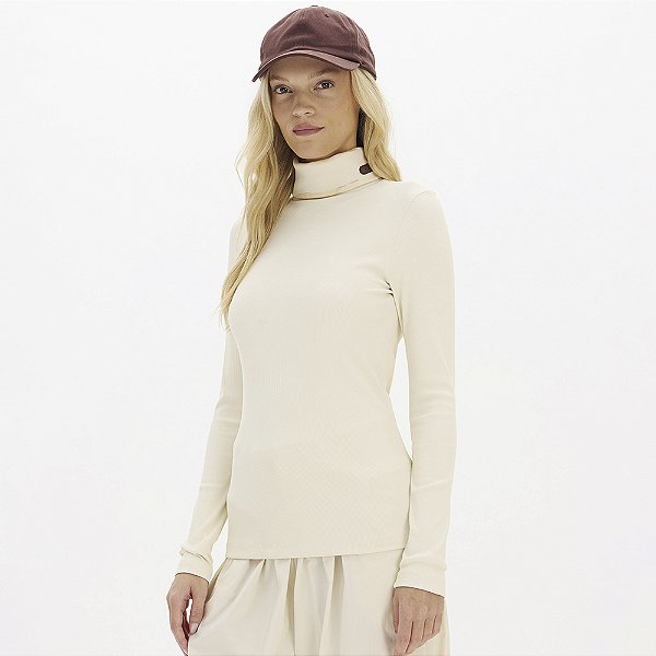 Blusa Easy Lança Perfume Canelada Gola Hg In26 Bege Feminino