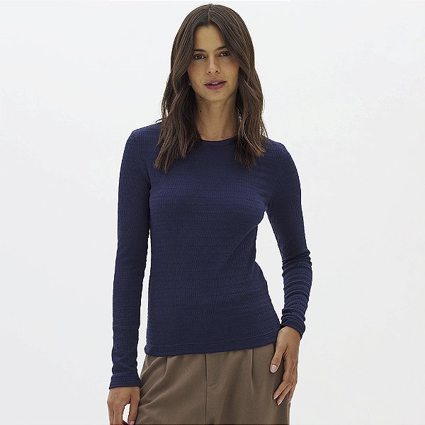 Blusa Lança Perfume Canelada Manga In26 Marinho Feminino