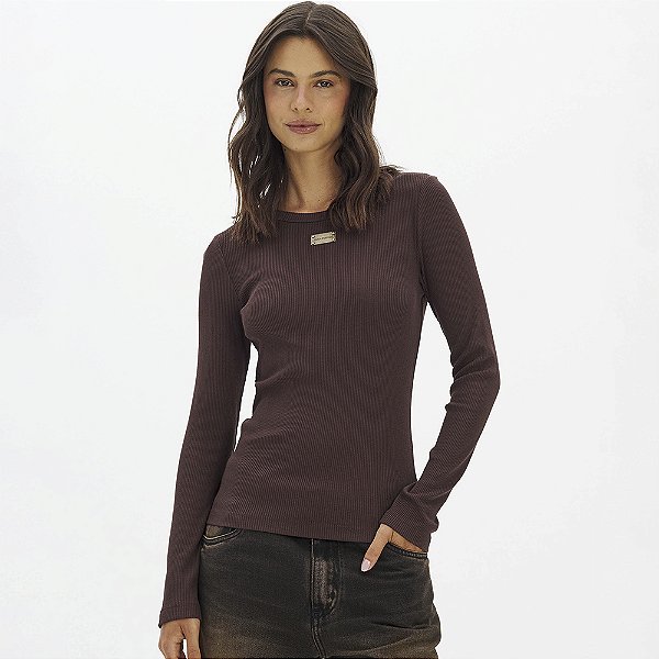 Blusa Lança Perfume Canelada Manga Comp In26 Marrom Feminino