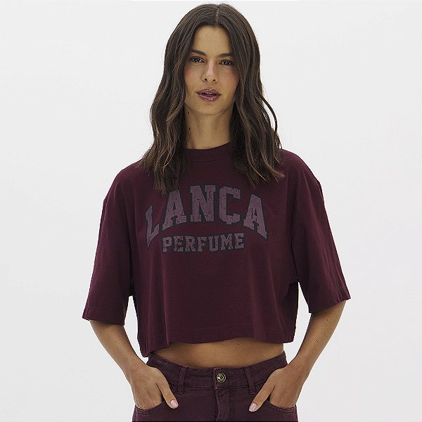 Camiseta Lança Perfume Cropped Oversize In26 Bordô Feminino