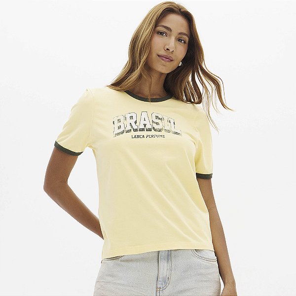 Camiseta Lança Perfume Baby Look Bicolor In26 Bege Feminino